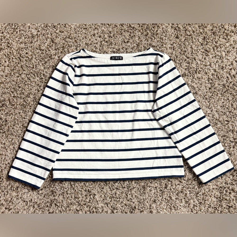 J.Crew Navy and White Striped Shirt Size M